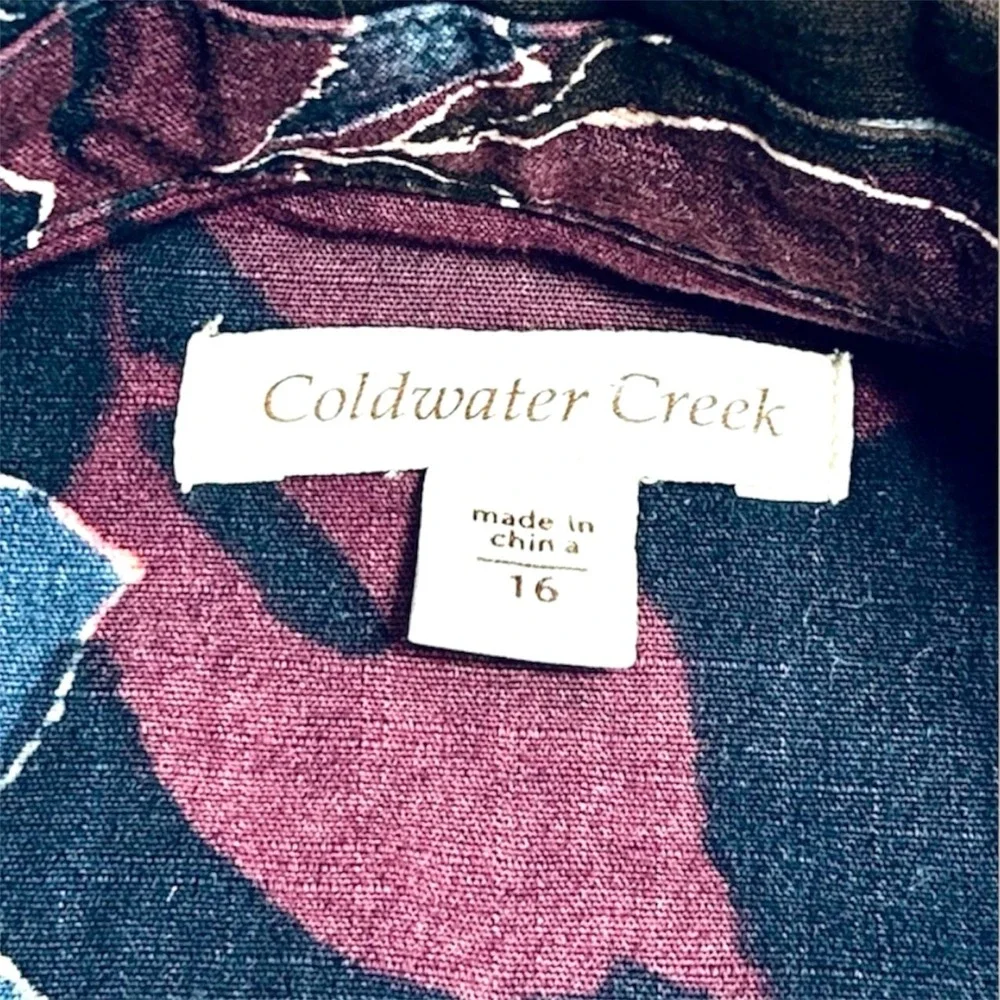 Vintage Coldwater Creek Floral Cotton Shacket Purple Blue Button Front‎ 16 Boho